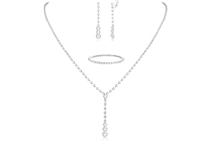 JeryWe Set di Gioielli da Sposa con Strass Scintillanti Include Collana Diamanti Bracciale Orecchini a Clip Nozze Sposa Damigella d'Onore Regalo