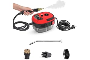 Cornesty 2500W Portable Nettoyeur Vapeur Haute Température Pressurisé Vapeur Machine De Nettoyage avec Têtes De Brosse pour Cuisine Meubles Salle De Bains Voiture (Rouge)