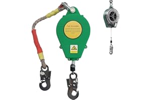 Aocay Dispositivo Anticaidas Retráctil, 3-20m Linea de Vida Retractil Homologado 150 KG, Verde/Amarillo Arnés de Seguridad Anticaídas Retráctil Trabajo en Tejados/Altura (Verde,10m)