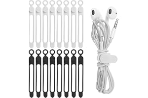 Nearockle Silikonowe opaski do zarządzania kablami, 16 sztuk, 10,7 cm, wielokrotnego użytku, akcesoria elektroniczne do domu, biura, kuchni, szkoły, podróży (czarny, 8 i 8 białych)