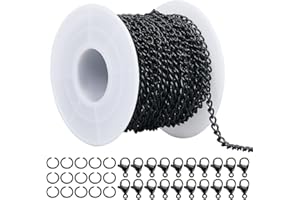 SOFPLATE 10 m/32.8 piedi Catena A Maglie Kit per La Creazione di Gioielli Alla Rinfusa Catene con Anelli di Congiunzione e Fermagli Nero Ferro Non Saldato Cubano 3 x 5mm Ovale Connettore per La Creazi