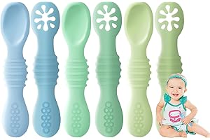 OKONKN 6 Cuchara Bebe Aprendizaje- Etapa 1 + Etapa 2-Bpa Frei -Silicona Cubiertos Bebe Cosas Para Bebes Regalo Bebe 3-6meses 6-12meses 1 Año+ (6 Pack-A)