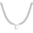 Jwicklirrng Initial A-Z Necklace for Men Boys Stainless Steel 6MM Cuban Chain Necklace with Initial Letter Pendant for Boyfriend Father's Day Jewelry Gifts