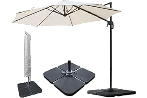 Jarder Milan Parasol Set - 3m - Aluminium Cantilever Garden Parasols with Base & Cover | 360° Rotation
