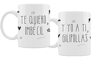 WONDERNASTIC Tazas a duo Te quiero Imbecil y yo a ti Gilipollas/ Taza desayuno con frase original y divertida para compartir con tu pareja, amiga o familiar