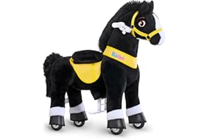 PonyCycle Essenziale Modello E Peluche Cavallo a Dondolo per Bambini Pony che Cammina Cavalli Cavalcabili con Ruote (con Freno/Taglia 3 per 3-4 Anni) Regalo Bambina Cavallo Nero- E338