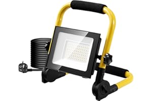 Dibaful 50W LED Baustrahler mit Stecker | Baustellenlampe Scheinwerfer 3500K Warmweiß Baustellenstrahler | IP65 Wasserdicht Arbeitsleuchte Baulampe für Werkstatt Baustelle