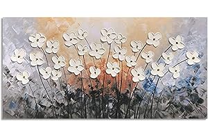Fokenzary dipinto a mano pittura astratta colorata su tela fiori bianchi sfondo scuro decorazione della parete incorniciata pronta per appendere