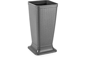 Muddy Hands Grey Plastic Rattan Effect Umbrella Holder Brolly Walking Stick Home Office Storage Stand Rack Basket Bin