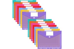 SMARPAU 14 Stück Dokumententasche A4, 7 Farben Dokumentenmappe A4 Transparente Mappen, Sammelmappe für Dokumente Organisieren mit Binderlöcher/Klettverschluss und Etikettentasche