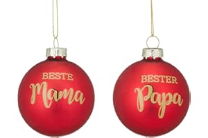 MC TREND 2er Set Weihnachtskugel Christbaumschmuck Kugeln Beste Mama & Bester Papa, aus Glas, Weihnachten Deko Geschenk Anhänger (2er Set Mama und Papa)