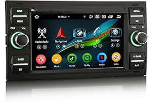 Erisin Autoradio Android 14 8 cœurs 4 Go + 64 Go pour Ford Focus C-Max S-Max Galaxy Kuga Fiesta Transit avec navigation GPS CarPlay Android Auto WiFi 4G Bluetooth AM/FM RDS Radio Écran tactile DAB+
