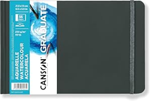 CANSON Graduate Book Aquarelle - Carnet cousu 56 pages - Double Face : Grain Fin et Grain léger - 21,6 x 14 cm - 250g/m² - Blanc