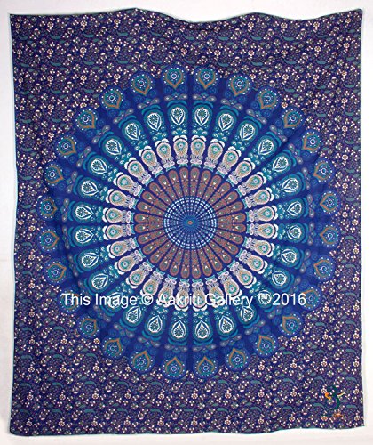 Tapestry Queen Beautiful Hippie Mandala Bohemian Peacock Bedding Indian Bedspread Tapestries 92×82 (235×210 cms) by Aakriti Gallery - 4