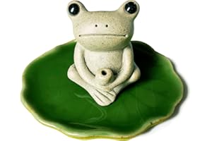 MOYLOR Creative Ceramic Frog Incense Holder with Lotus Leaf Tray Small Cute Animal Statue Aromatherapy Incense Burner Home Ornament