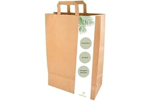 DeinPack Lot de 25 sacs en papier écologique biodégradables et compostables - 26 x 10 x 36 cm