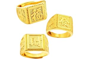 WHGHNCQ 3pcs Herren-Ring Vergoldet Reich/Glück/Reichtum Band Siegelring Bandring einstellbare Größe Vatertag Geschenk Schmuck Geeignet für Männer