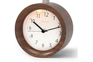 aboveClock Reloj Despertador analógico con Función Snooze, Despertador Silencioso Sin Tic TAC, Despertador Vintage a Pilas con Luz - Color marrón Oscuro