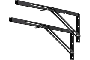 YUMORE Składane wsporniki do półek 600 mm, czarny składany wspornik półki ciężkie uchwyty na półki DIY oszczędność miejsca trójkątne wsporniki, maksymalne obciążenie 150 kg, [2 sztuki]