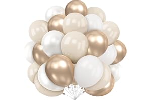 DOOFE Nude White Gold Balloons, 62PCS 12 Inch Beige Party Balloon Set, White Cream Metallic Champagne Gold Balloons for Baby Shower Birthday Boho Wedding Anniversary Engagement Hen Party Decorations