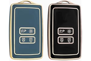 Yamlten 2 STK Autoschlüssel Hülle für Renault Kadjar Captur koleos Clio Zoe Megane (IV/4) Dacia Duster,4 Tasten TPU Renault Schlüsselhülle - Blau&Schwarz