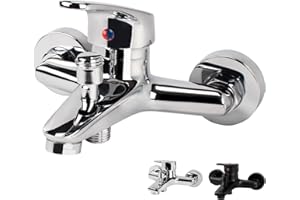 EOZAKAVOD Bateria Wannowa Jednouchwytowa Bateria do Wanny Bateria Prysznicowa Armatura Wannowa Natynkowa Armatura do Wanny Bateria Lazienkowa do Wanny do Montażu na Ścianie (Chrom-Roundhead)