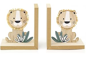 CAROUSEL HOME Pair Of Children's Baby Lion Cub Bookends | Safari Animal Book Ends For Shelves | Set Of 2 Novelty Animal Bookends Kids Room Nursery Decor