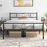 Yaheetech Metal Double Bed 16 x 200 cm Large Bed with Headboard Black | Steel Structure with Storage Space Easy Industrial As