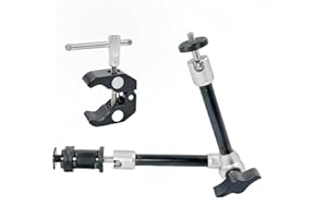 LSYRIA 11" Magic Arm Clamp Mount with Super Clamp Arm with 1/4" & 3/8" Thread Screw 360° Ball Heads, for Monitor, Flash, LED Light, Microphone, Camera Cage, Action Camera, GoPro, Atomos, SmallRig