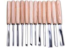 NAGU Magnolia Ensemble d'outils de sculpture sur bois professionnels 12 pièces - Poignée octogonale en bois dur - Acier au chrome-vanadium trempé HRC60 - Coffret de présentation avec insert EVA