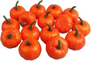 Songjum 15 Pcs Medium Pumpkins Very Realistic Autumn Pumpkin Decorations Plastic Pumpkins for Fall Wedding Halloween Thanksgiving Tabletop Autumn Harvest Decorations