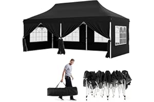 GOPLUS Tonnelle Pliante 3x6m Imperméable, Tonnelle Barnum Pliante 3x6 de Jardin Exterieur, Sac de Transport, Sac Lesté, Pavillon de Jardin Pop-Up pour Fête, Mariage (Noir|6 Bâches)