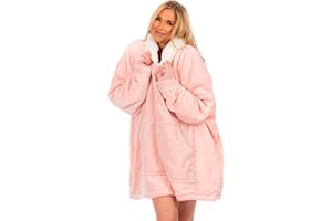 Adore Home Oversized Hoodie Blanket Sherpa Hooded Sweatshirt Top Large Soft Plush, Blush Pink