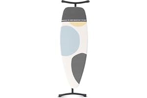 Brabantia - Ironing Board D - Integrated Steam Iron Rest - Adjustable Height with Transport Lock - Non-Slip Rubber Feet - Cotton Cover with Foam Layer - Foldable XL Unit - Spring Bubbles - 135x45 cm