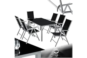 TecTake® Salon de Jardin Extérieur en Aluminium - 6 Fauteuils Inclinables Pliables, 1 Table - Facile d'Entretien, Mobilier pour Aménagement Balcon Terrasse