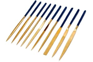 ACCOCO Juego de 10 limas de aguja de diamante para trastes de guitarra, madera de metal suave y plástico (140 mm, glod)