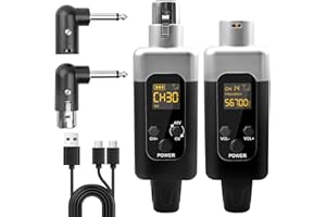 Leikurvo Ricevitore microfono senza fili, 2,4 G 1 a 1 trasmettitore/ricevitore UHF, corrente phantom 48 V, compatibile con microfoni dinamici e a condensatore, 50 m, per sistemi PA, canto ed eventi