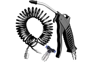 ZiYuya Truck Air Duster Blow Gun with 5 Metre 4 * 6mm Recoil Air Hose Small Euro T-Shaped Connector, Air Blow Dust Gun, Air Tank Gun Cleaning Kit for Lorry Truck Car Black