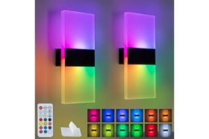 KwatTsz 2Pcs RGB Wall Lights with Remote Control, Cordless Battery Powered Wall Lamp, USB Rechargeable Wall Sconces, Indoor LED Mounted Light, Modern Dimmable Ambient Lights, 12 Colours