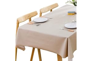 Plenmor Table Cloth Wipeable Tablecloth PVC Plastic Wipe Clean Waterproof Rectangular Table Cover Protector for Kitchen Picnic Outdoor Indoor (137x215 cm, Beige-2)