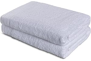 SABANALIA - Toalla Rizo Americano 600 grs, 100% algodón, Alto Grosor, Sorprendente Capacidad de Secado, Gran Capacidad para Absorber Agua, Pack 2 - Ducha 70x140, Blanco