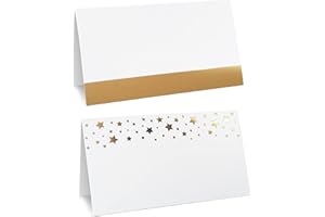 CLEVER SIGNS 100 Pack Gold Place Cards for Wedding Party Reception, 2" X 3.5, Double Design, Gold Foil Stars and Line, Scored for Easy Folding, Place Cards for Table Setting