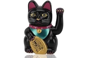 JWTHEE Glückskatze mit Winkearm, chinesische Solar-Glückskatze, Reichtum, 5 Zoll (Schwarz)