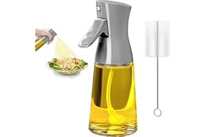 Showvigor Olive Oil Sprayer for Cooking, 180ML Glass Oil Dispenser Bottle with Brush, Canola Oil Vinegar Spray Mister for Kitchen, Refillable Gadgets Accessories Widely Used for Air Fryer(GREY)
