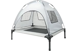 POSH POOCH Outdoor Dog Bed, Elevated Pet Cot with Removable Canopy Shade Tent, Portable, Durable Oxford Fabric, With Carry Bag - Grey (Canopy Bed With Windows, Large (L:91cm/W:89cm/H:76cm))