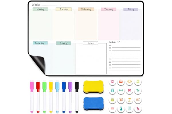 Magnetisk whiteboard veckoplanerare, avtorkningsbar, magnetisk tavla för