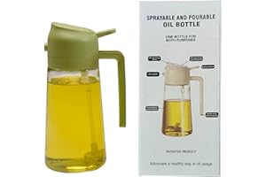 Doolitt Oil Dispenser Bottle for Kitchen,2 in 1 Oil Dispenser and Sprayer,470ml/16oz Glass Oil Contianer for Cooking,Kitchen,Air Fry, BBQ,Salad,Baking (Green)