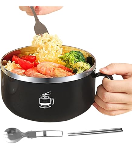 Ciotola Per Pasta Istantanea Inox - 1200 Ml, Con Coperchio, Isolante, Portatile, Blù Ciotola Porta Zuppa Ciotola Per Ramen In Acciaio - 4