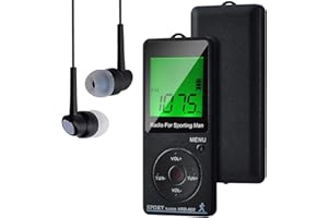YONARS Radio portátil FM de Bolsillo con, Radio de Bolsillo Digital Recargables USB Radios con Auriculares, Podómetro, Temporizador de sueño y Reloj, Auto-búsqueda y Memorización, para Caminar, Trotar