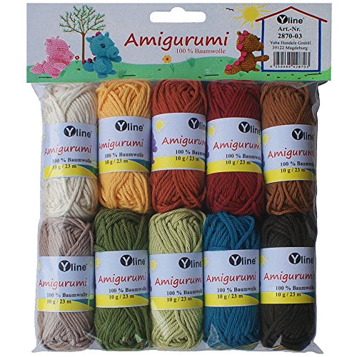 Sortiment Amigurumi Wolle 10 Knäuel a. 10g, 100% Baumwolle, Garn, Strickwolle, Häkelgarn, 2870-03